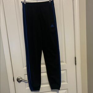 Adidas Kids Black Joggers with Blue Accents